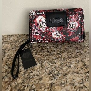 Ed Hardy Wallet Skull Print w/Strap
